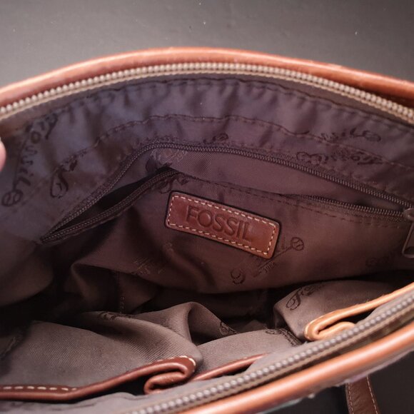 VTG Fossil Ladies Multi Colored Patchwork Leather & Fabric Shoulder Baguette Bag - Picture 6 of 13